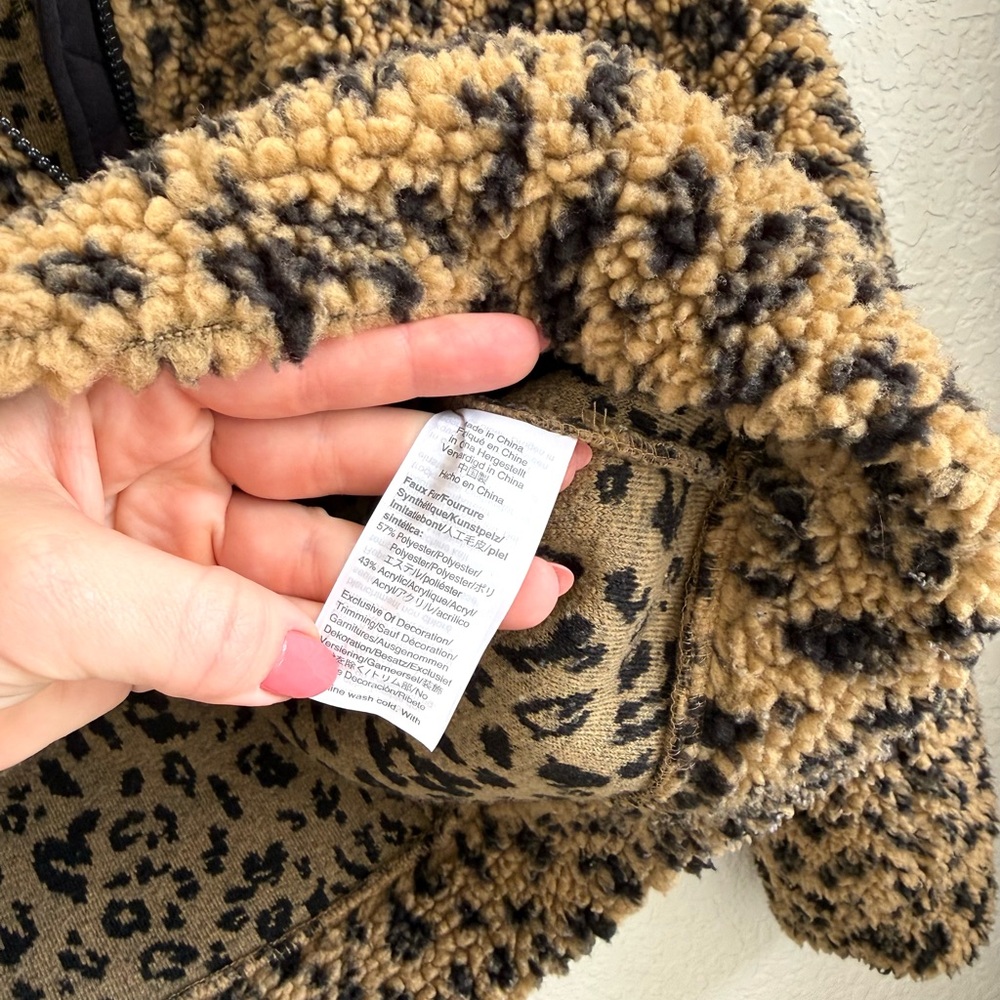 Madewell Sherpa Bomber Jacket in Leopard Animal Brown Black Small S - Picture 5 of 8